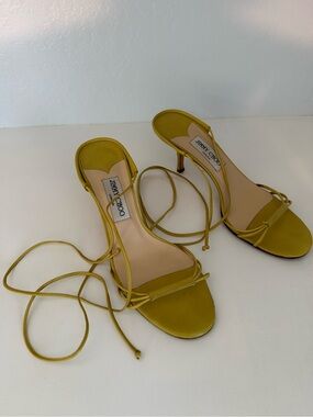 Jimmy Choo yellow Mustard Lace-Up Strappy Heels, size 38,